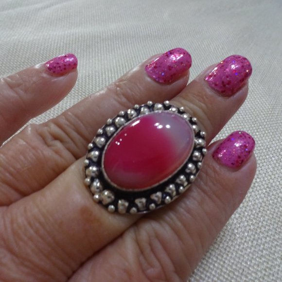 Gorgeous "PINK BOTSWANA AGATE" Handmade Sterling Ring Size 8.75 #876A - Picture 2 of 3